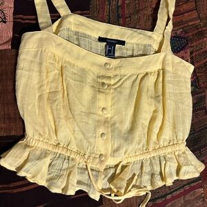 Forever 21 Pale Yellow Ruffle Button-Front Cropped Cami